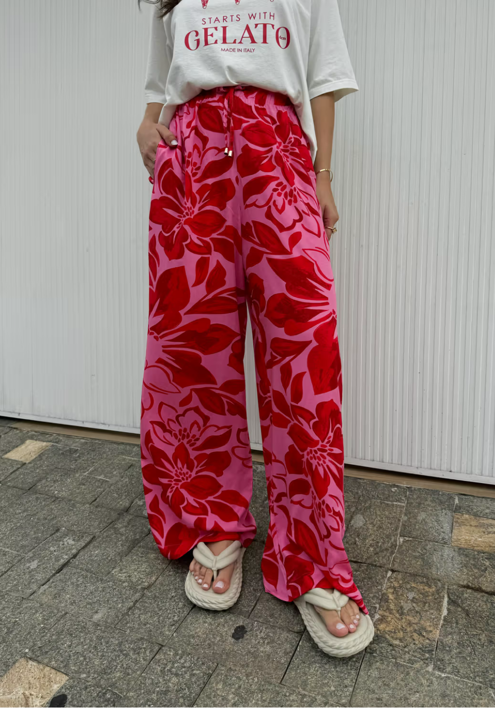 CALÇA PANTALONA LOUISE FLORAL ROSA