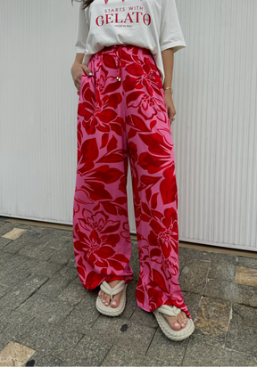 CALÇA PANTALONA LOUISE FLORAL ROSA