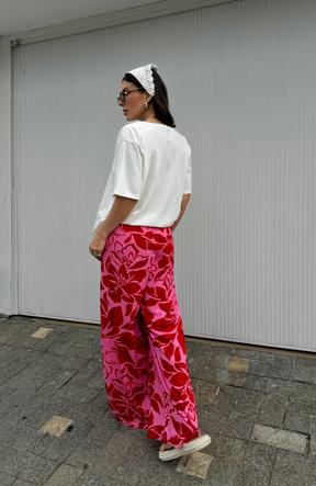 CALÇA PANTALONA LOUISE FLORAL ROSA